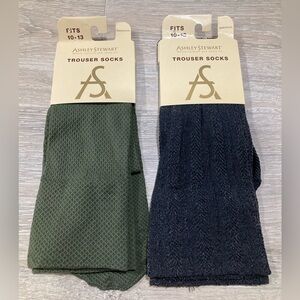 Ashley Stewart Trouser Socks 2 Pairs New Fit Size 10-13 Green Textured Dark Gray
